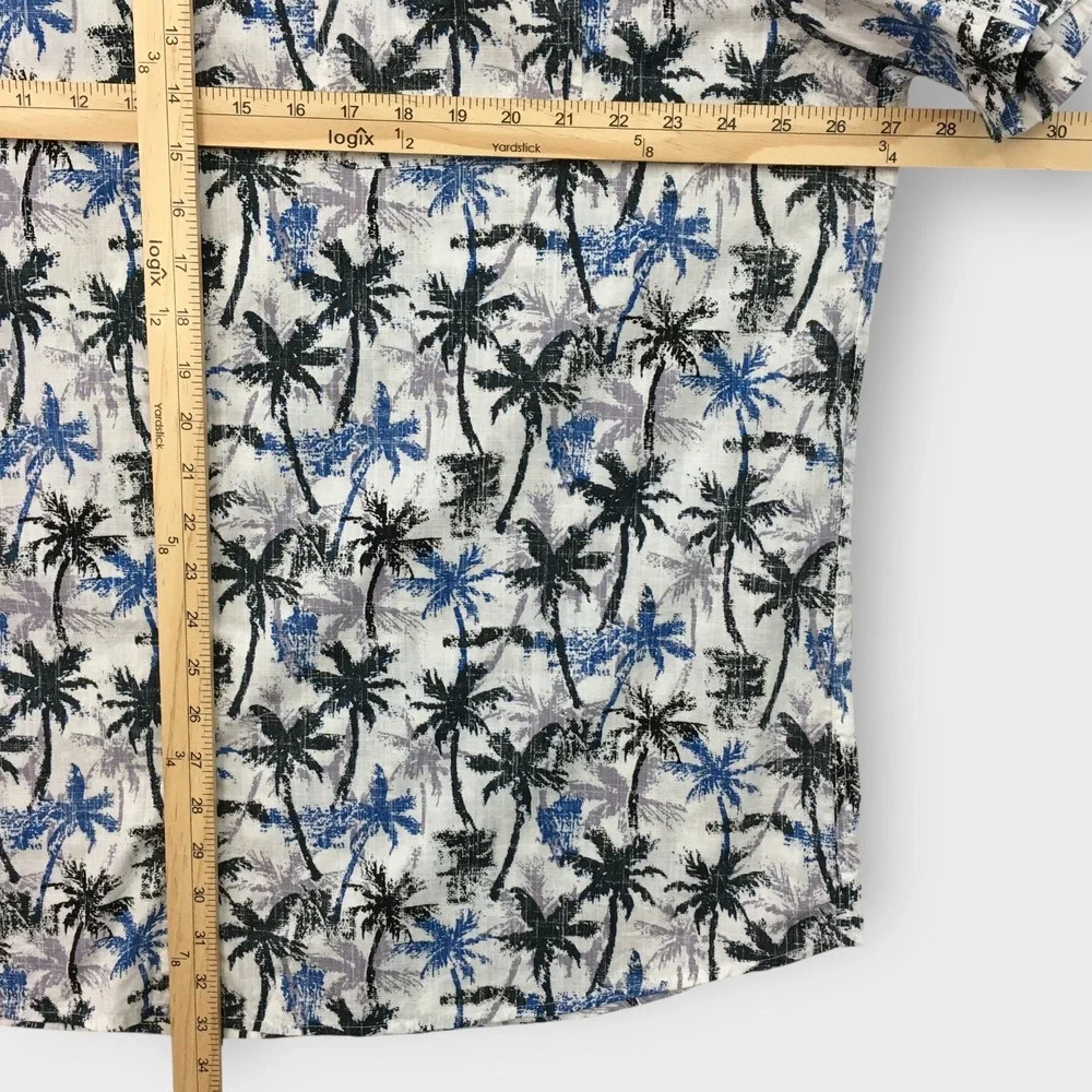 Carbon2Cobalt Palm Tree Print Button Up Short Sleeve‎ Shirt XXL Cotton